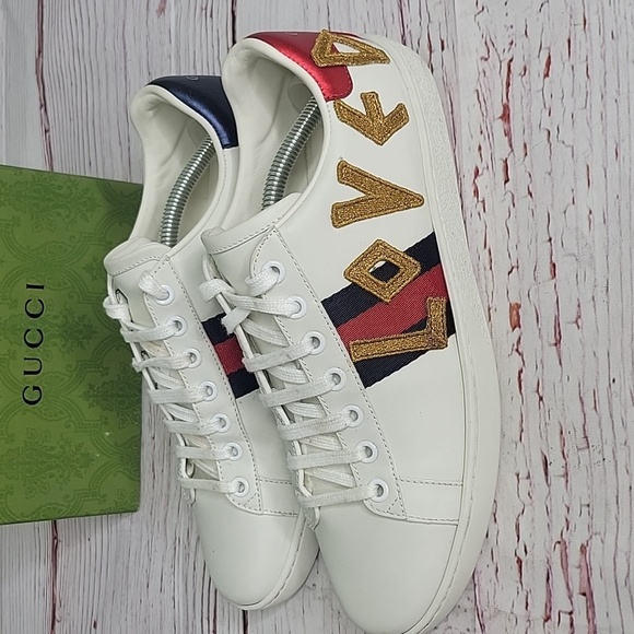 GUCCI ACE LOVED White Leather Sneakers with Red and Gold Accents SIZE 40 - Picture 8 of 14